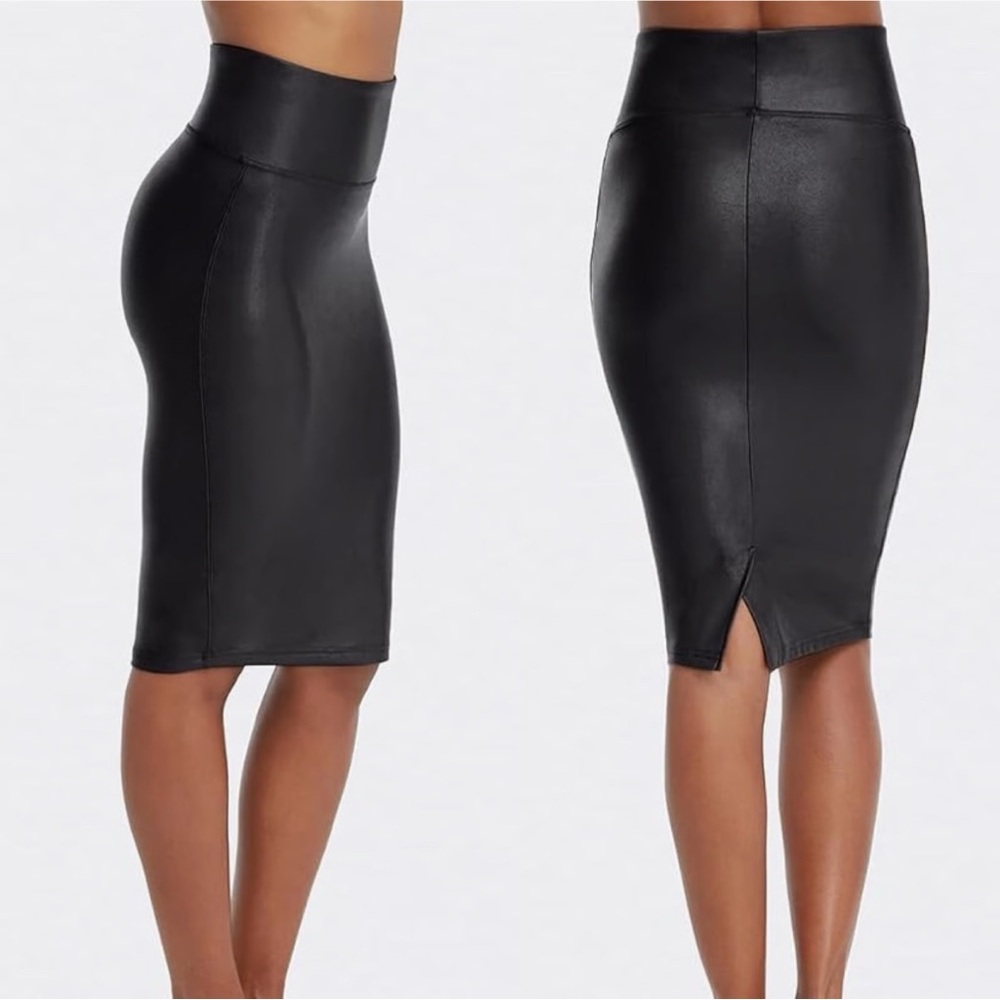 SPANX Black Midi Pencil Skirt with Back Slit